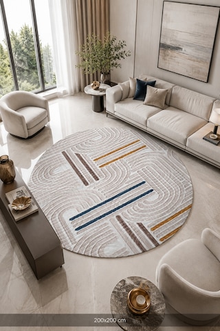Kaymaz Tabanlı Halı Kesme Yolluk Salon Koridor Mutfak Yatak Odası Halısı Daire 3012 Multi Çok Renkli