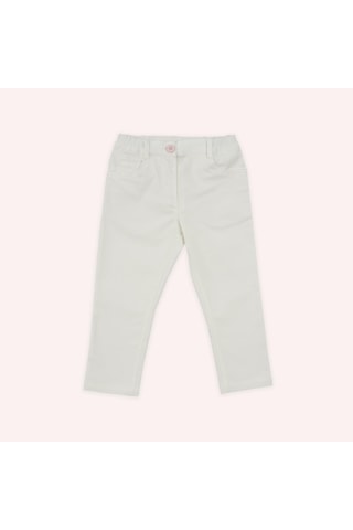 Panço Kız Çocuk Beli Lastikli Pantolon Beyaz