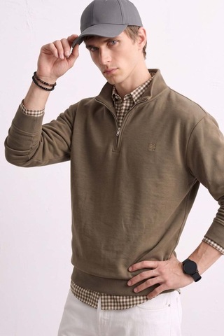 Barrels And Oıl Erkek Yarım Fermuarlı Dik Yaka Selanik Sweatshirt - Kahve Kahve