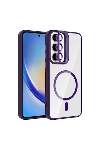 Zore Galaxy Uyumlu A35 Kılıf Standlı Ve Kamera Lens Hediyeli M-safe Şarj Özellikli Ogaa Etro Kapak - Derin Mor