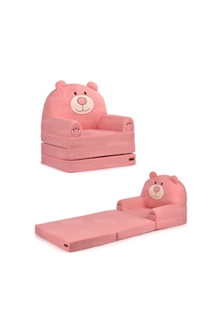 Portatif Katlanabilir Sevimli Çocuk Koltuğu - 3 Katlı Çocuk Yatak Koltuk - Taşınabilir Bebek Koltuğu Pembe