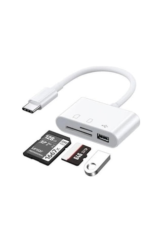 3252 Usb Type C To Sd Microsd Tf Kart Okuyucu Usb 3in1 Çevirici Dönüştürücü Adaptör