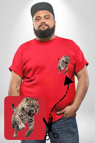 Angemiel Jaguar Sırtından Çıkan Kırmızı Büyük Beden Kadın Basic Minimal Baskılı Tişört Kırmızı