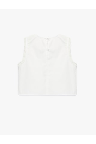 Koton Fırfır Detaylı Pamuklu Kolsuz Bisiklet Yaka Basic Bluz Beyaz 6skg60071aw Beyaz