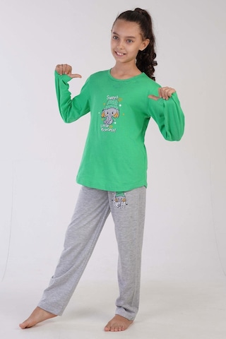 Kız Çocuk Uzun Kol Yeşil Pijama Takımı C3t0n7o122 001