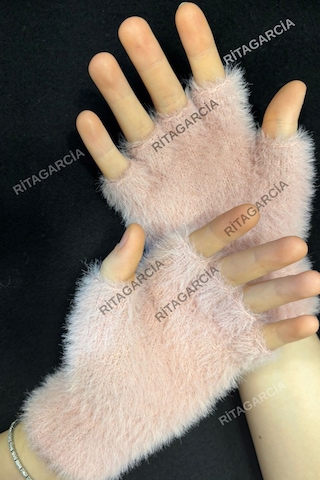 Peluş Kesik Parmak Eldiven Pudra2