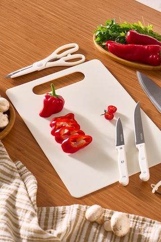 Karaca Sharp 6 Parça Kesme Tahtalı, Makaslı Bıçak Seti Krem Krem