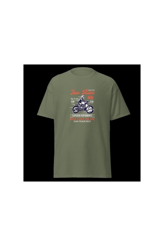 Wildstyle San Francisco Motosiklet Vintage Cafe Racer Motor Baskılı Unisex Bisiklet Yaka Pamuklu Tişört - Haki