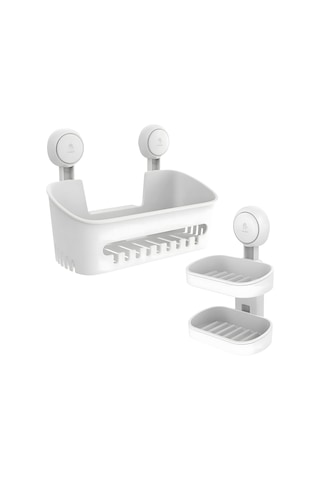 Duş Rafı Ve Sabunluk Sabunluk Çift Katmanlı Duş Rafı Emişli Duş Sepeti Düzenleyici Maksimum Tutma Kapasitesi 22 Lbs Banyo Rafı Duş Beyaz