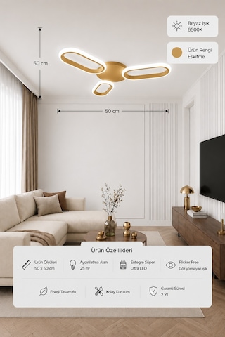 Hilton 3'lü Led Plafonyer Avize Beyaz Işık Eskitme