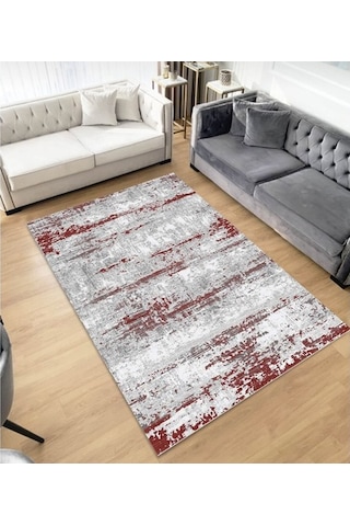 Gri Kırmızı Dijital Baskı Halı Makinede Yıkanabilir Halı Kırmızı