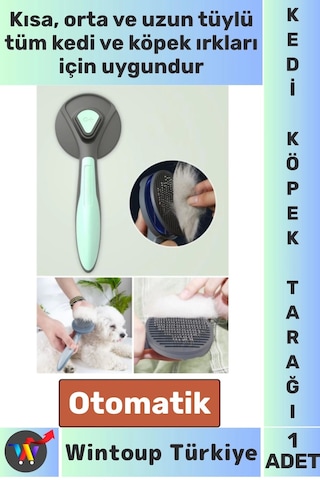 Wintoup Ergonomik Kaymaz Uzun Kısa Tüy Tüm Irklar İçin Kendini Temizleyen Otomatik Tuşlu Kedi Köpek Tarağı