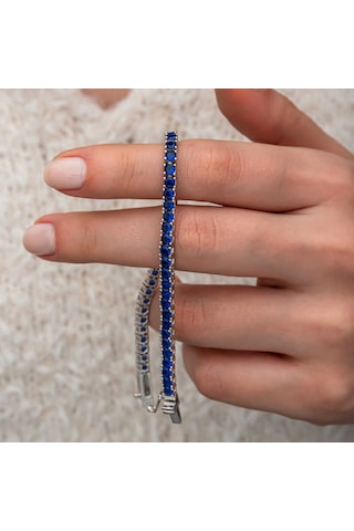 Artsmagazinmücevher Gümüş Lacivert Zirkon Taşlı Su Yolu Kadın Bilekik