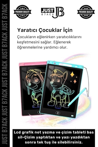 Yazıtableti 12 Inc Lcd Ekran Kalemli Dijital Çizim Tableti Yazı Tahtası Boyama Resim Akıllı Tablet Çok Renkli