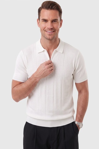 Rizzup Erkek Fermuarlı Beyaz Polo Yaka Triko Tişört Regular Fit Rahat Kesim 2604360