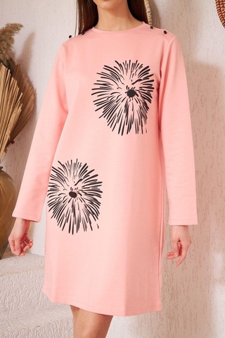 Darlin Moda Pudra Baskılı Düğme Detaylı Tunik DM60346 Çok Renkli