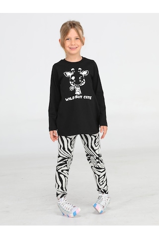 Wild&cute Kız Çocuk Tunik Takım-siyah - Beyaz Siyah - Beyaz