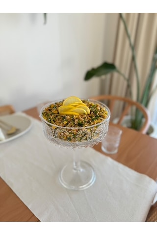 Şeffaf Cam El Yapımı Yuvarlak Ayaklı Sunum Kasesı Sunumluk 19x25 Cm Şeffaf