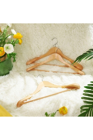 Faravis Atelier Ahşap Askı Kalın Omuzlu Takım Elbise Askısı 5 Adet Kaymaz Pantolon Çubuğu