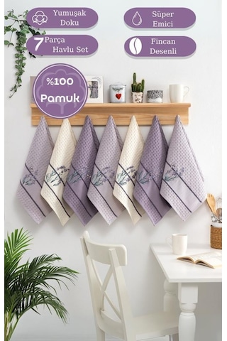 Mutfak Havlusu 7 Li Pamuk Torshon Lavanta 45x65 Cm Lila