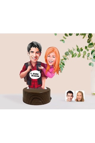 Kişiye Özel Sevgililer Karikatürlü Dekoratif 3D Biblo Led Işıklı (498795981)
