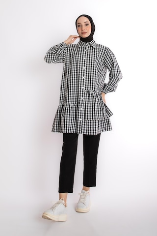 Ekose Siyah Beyaz Tunik Çok Renkli