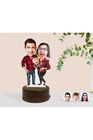 Kişiye Özel Aile Karikatürlü Dekoratif 3D Biblo Led Işıklı Gece L (483006954)