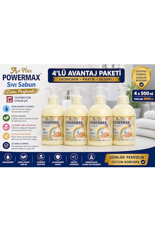 Powermax A Plus Extra Sıvı Sabun 500 Ml X4 Set El Temizleme Sabunu Powermax A Plus Extra Sıvı Sabun 500 Ml X4 Set El Temizleme Sabunu