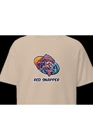 Wildstyle Red Snapper Balık Balıkçılık Deniz Vintage Balıkçı Baskılı Unisex Bisiklet Yaka Pamuklu Tişört - Cam Camel