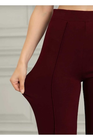 Nevege Butik Kadin Örme Kumaş Likrali Siki Toparlayici Palazzo Pantolon-bordo Bordo