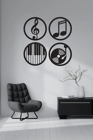 Müzik Nota Ahşap Mdf Dekoratif Tablo - Müzik Temalı Duvar Dekoru 40x40 Cm