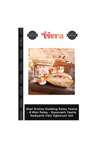 Özel Üretim Pudding Peluş Yastık - 8 Mini Peluş - Oyuncaklı Yastık Hediyelik Fikir Eğlenceli Set Çok Renkli