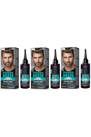 Power Men Anti-grey Toner 3ü1arada Saç Sakal Bıyık 04 Doğal Kahverengi 3 Adet