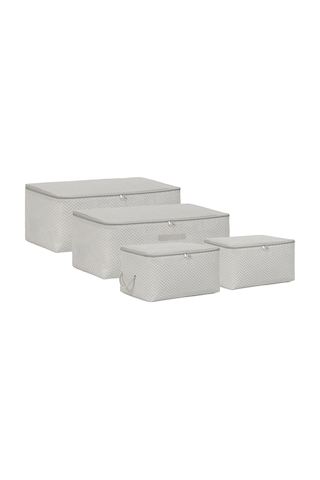 Ocean Home Textile 4'lü Gri Balıksırtı Hurç Set 2 Adet 30 x 22 x 18 / 2 Adet 52 x 28 x 21 cm