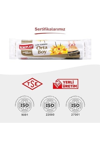 Vanilya Kokulu Orta Boy Büzgülü Çöp Poşeti 15&apos Li 55x60 Cm, Kolay Bağlanır Kokulu Büzgülü Orta Boy Çöp Torbası, Sızdırmaz, Yırtılmaz, Geri Dönüştürülebilir Atık Torbası, Güçlü Çöp Poşeti