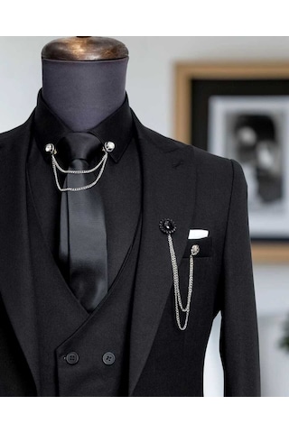 Beystil Sivri Yaka Siyah Takım Elbise Nikol04- Slim Fit Siyah