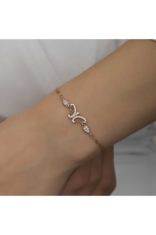 Blackcraft 925 Ayar Gümüş Rose Kelebek Kadın Bileklik Bc-801beb