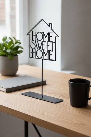 Siyah Metal Masa Üstü Dekoratif Obje Home Sweet Home Art Deco Ofis Aksesuarı Ev Hediyesi