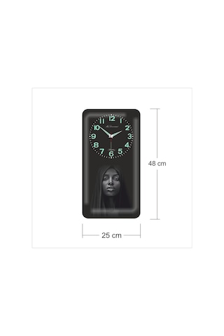 Afrika Kökenli Kadın 48Cm Siyah Fosforlu Sessiz Kayar Duvar Saati Siyah