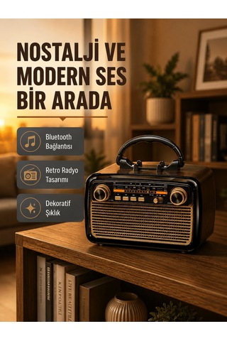 Led Li Nostaljik Bluetooth Hoparlör Vintage Tasarım, Ahşap Doku 97537136