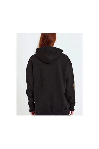 Freedom Store Kadın Oversize Kapüşonlu Cepli Ön Kol Baskılı 3 İplik Pamuklu Hoodie Sweatshirt - Siyah