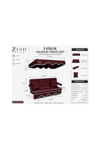 Zishome 2 Kişilik Bahçe Balkon Salıncağı Tekstil Seti 140x45x8 Cm Minder Ölçüsü Oturak Sırt Minderi Ve Tente Takımı Antrasit, Metal İskelet Dahil Değildir Bordo