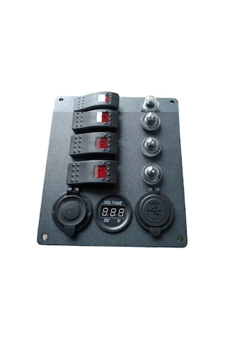 Tekne Karavan Otomatik Sigorta Paneli. 4'lü Model. Usb'li Siyah