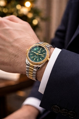 Elifin Işığı Emerald Gold Erkek Saat & Aksesuar Hediye Seti Yeşil Kadran Premium Seri Altın - Metalik Gri