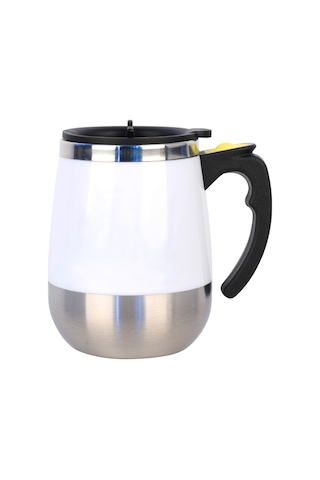 Hfambition 400ml Otomatik Kahve Karıştırıcı Bardak, Çift Katlı Isıya Dayanıklı Kapaklı, Çelik Paslanmaz, Kahve-süt-juice Karıştırır Beyaz