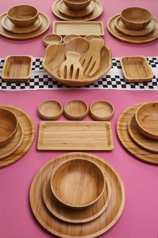 Atbyhome Meadow 6 Kişilik 31 Parça Doğal Bambu Kahvaltı Takımı Kahvaltı Seti Sunum Seti Bambu