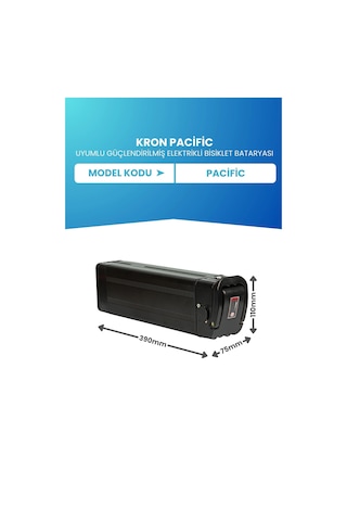 Kron Pacific Batarya 36v 10ah Standart Kapasite Güçlendirilmiş Elektrikli Bisiklet Bataryası Siyah