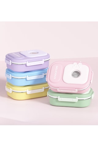 316 Paslanmaz Çelik Yalıtımlı Öğle Yemeği Kutusu Kullanışlı Öğle Yemeği Kutusu Üç Bölmeli MAvi