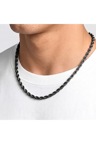 Premium Parlak Ve Şık Rope Halat Erkek 316l Çelik Kolye 6mm 55cm 3183eck024 - Siyah Renk