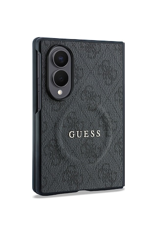 Samsung Uyumlu Galaxy Z Fold 8 Kılıf Guess Lisanslı M-safe Özellikli Pu Deri 4g Desenli Yazı Logolu Kapak Siyah